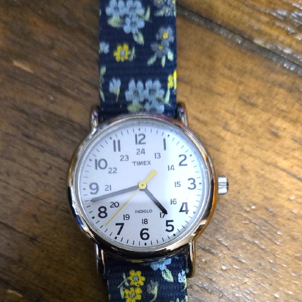 Timex Kids Watch with Floral Strap - Navy and Yellow